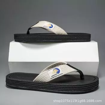 Summer men s flip-flops webbing pinch feet men s outdoor non-slip wear-resistant thick-bottomed cool slippers for durable wear 39