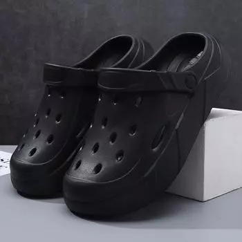 Summer men s hole shoes platform non-slip fashion breathable sandals couple casual wear beach bag head slippers women 36-37 чёрный