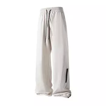 Summer Men s Ice silk Waterproof Pants Casual Zipper Can Tie Feet Solid Straight Elastic Waist Trousers Loose Daily Pants 5XL 3XL светло-бежевый