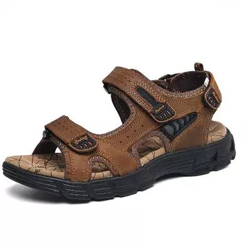 Летние мужские кожаные пляжные сандалии Сандалии кожаные легкие спортивные сандалии Мужские сандалии из натуральной кожи 38 чёрный