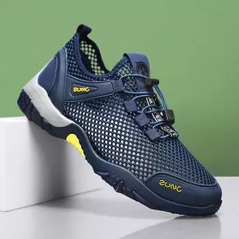 Summer Men s Mesh Hiking Shoes Breathable Anti-Slip Wading Shoes Outdoor Running Sneakers Casual Walking Footwear 39 чёрный