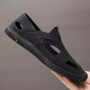 Summer men s new breathable sandals beach shoes stepping on shit soft-soled shoes trendy versatile casual shoes foreign trade trendy shoes 39 чёрный