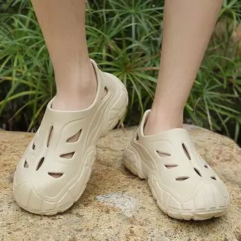 Summer men s outdoor home slippers fashion casual cover feet hollow hole shoes breathable thick-soled beach sandals 39