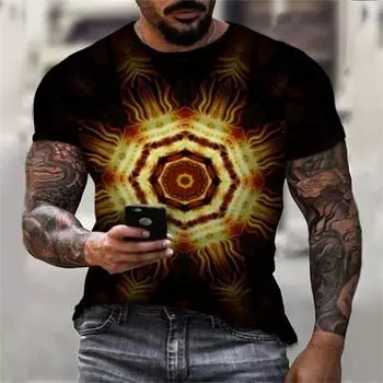 Summer Men s Retro Flower Element 3D Digital Printing Tee Men s Round Neck Short Sleeved T-shirt S