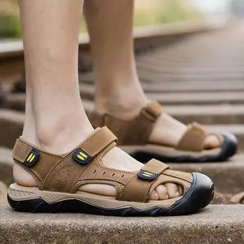 Summer Men s Sandals 4546 Velcro 47 Casual 48 Baotou Beach Shoes Sports Casual Men s Shoes Bag Shoes 39 хаки