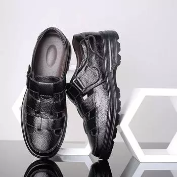 Летние мужские сандалии из натуральной кожи, повседневные сандалии, дышащие, пляжная обувь для мужчин, сандалии в стиле римских каникул, большой размер 48 38 чёрный