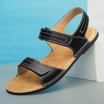 Summer Men s Sandals Genuine Leather Soft Breathable Shoes Designer Beach Roman Brand Sandals Leather Men Sandals Size 38-47 38 чёрный