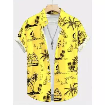 Summer Men s Shirt Coconut Tree 3D Print Casual Short Sleeve Lapel Tops Beach Casual Hawaiian Shirt Men Oversized Shirts For Men S