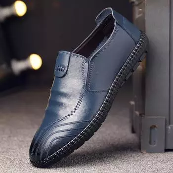 Summer men s shoes 2025 new men s casual leather shoes breathable Korean version trendy shoes one pedal lazy Doudou shoes 38