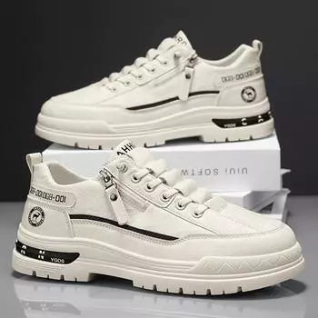 Summer men s shoes 2025 new side zipper men s versatile casual leather shoes sports flat white tide shoes board shoes 39