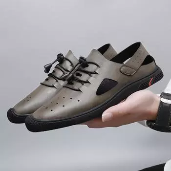 Summer men s shoes breathable 2025 new hollow thin business casual British large size work soft sole Hugh Shoes 38 чёрный