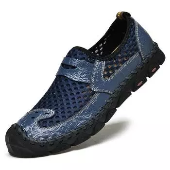 Summer men s shoes breathable men s casual mesh shoes men s Korean version one-pedal foot cover driving leather shoes foreign trade Shoes 38 синий