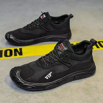 Summer men s shoes breathable thin mesh sports casual shoes group non-slip work labor insurance shoes suture shoes 39 чёрный