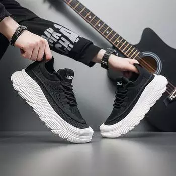 Summer men s shoes fly-woven shoes breathable mesh sports soft sole light thick sole trendy men s knitted casual shoes 38