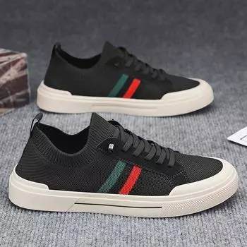 Summer men s shoes new breathable canvas shoes men s Korean version trendy versatile flying knitting sports and leisure board shoes coconut shoes 39