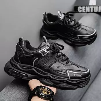 Summer men s shoes new breathable shoes men s trend versatile thick-soled heightening sports shoes casual black dad trendy shoes 39
