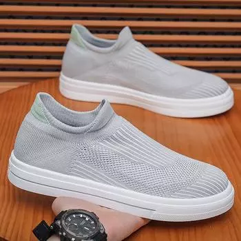 Summer men s shoes new breathable socks shoes men s Korean version versatile flat-bottomed fly-woven mesh sports shoes casual board shoes men s 39
