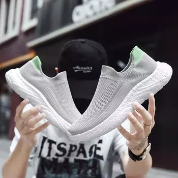 Summer men s shoes spring and autumn one-pedal black mesh shoes fly-woven mesh sports running shoes casual soft-soled versatile trendy shoes 36