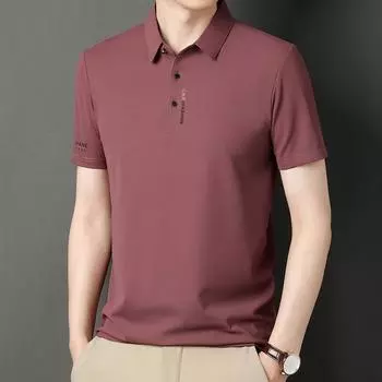 Летняя мужская рубашка-поло с короткими рукавами и лацканами, модная однотонная рубашка с мелким вафельным узором для мужчин среднего возраста с принтом для пап M