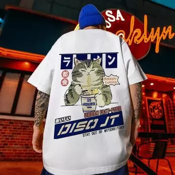 Summer Men s T-Shirt 3d Japanese Cat Printed Short Sleeve Tee Fashion Casual Male Clothing Loose Oversized T-Shirt For Men S