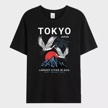 Summer Men s T-shirt Japan Tokyo Flying Crane Printed T-shirt Fashion Street Short Sleeve Oversized Tee Shirt Men Clothes S