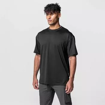 Summer Men s T-shirt Loose Round Neck Short-sleeved Male Hem Split Sports T-Shirt Fast-drying Breathable M чёрный
