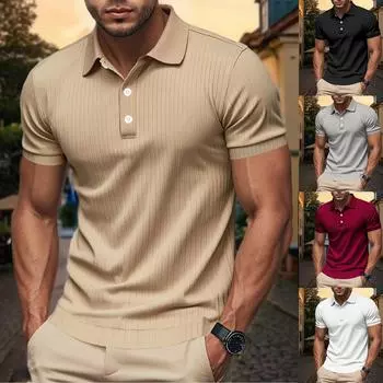 Summer Men s T-shirt Strip Quick-drying Stretch Lapel Shirt S