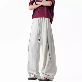 Summer Men s Thin Ice Silk Pants Straight Scimitar Pants Quick-dry Loose Sports Casual Pants S