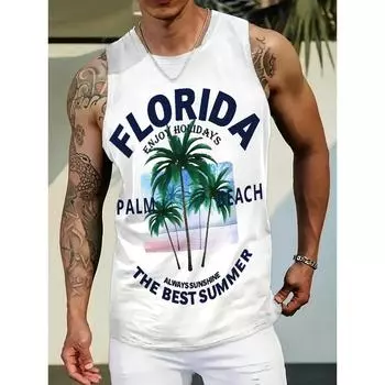 Summer Men s Vest Hawaiian Style Printed Sleeveless T-shirt Sweat-absorbing And Breathable Outdoor Sports And Fitness Vacations S
