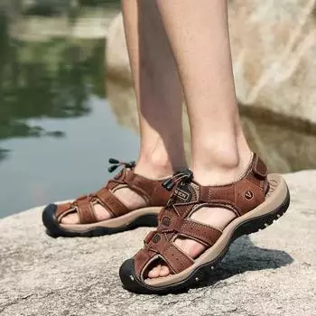 Summer Men Sandals Genuine Leather Men s Casual Shoes Men s Sandals Fashionable Men s Beach Shoes Roman Shoes Large Size 39-48 39