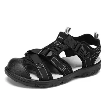 Summer Men Sandals Genuine Leather Mens Casual Shoes Outdoor Men Leather Sandals for Men Beach Shoes Roman Shoes Plus Size45 40 чёрный