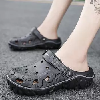 Summer Men Slippers Light EVA Big Size Casual Shoes Hole Shoes Clogs Men Home Garden Outdoor Male Beach Flat Sandals Men Shoes 40 чёрный