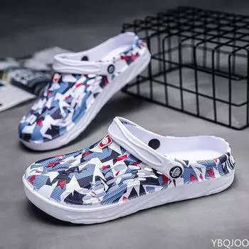 Summer Men Slippers Outdoor Garden Shoes Male Beach Slippers Flip-Flops Men Indoor Home Slides Loafers Mules Plus Size 49 38 серый