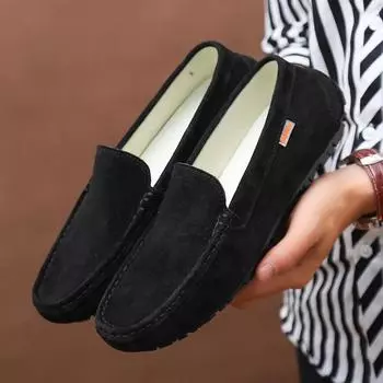 Summer Mens Casual Shoes Fashion Men s Shoes Suede Leather Loafers Men Moccasins New Slip On Male Flat Driving Shoes Classic 38 чёрный