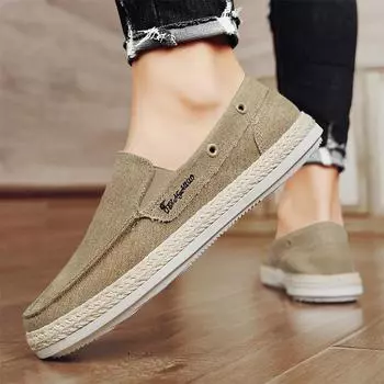 Summer Mens Casual Shoes High Quality Breathable Canvas Slip on Loafers Comfy Soft Walking Shoes Men Sneakers Driving Mocassin 39 чёрный