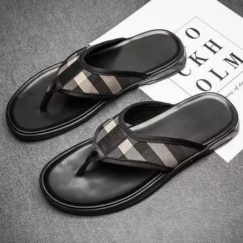 Summer Mens Slippers Luxury Brand Flip Flops Breathable Designer Non-slip Casual Shoes High Quality Comfy Beach Sandals Mocassin 38 чёрный