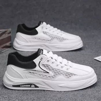 Summer mesh board shoes men s breathable hollow white shoes student youth leisure big net sports men s shoes 2025 39
