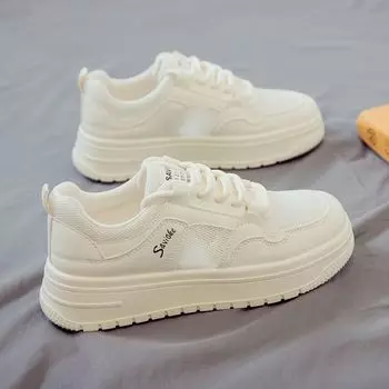 Summer Mesh Breathable and Versatile New Little White Shoes Women s Shoes Platform Heightening Board Shoes Dad Shoes Summer Mesh Shoes 35 бежевый