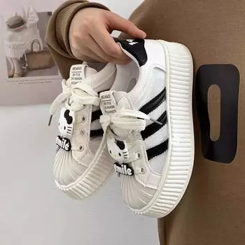 Летние сетчатые дышащие тонкие белые туфли на платформе с большим носком 35 белый