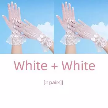 Summer Mesh Gloves Women Thin Elastic Outdoor Travel Driving Breathable Bridal Wedding Performance Lace Gloves White + White [2 pairs]] All yards