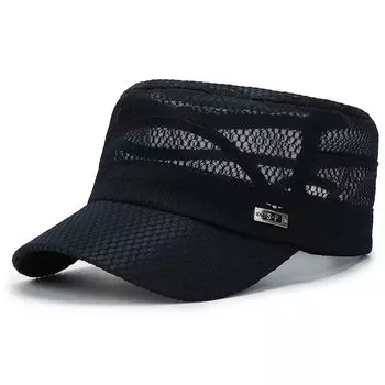 Summer Mesh Hat Men Mesh Breathable Sun-Proof Sun Protection Spider Web Middle-Aged and Elderly Outdoor Casual Sports Flat-Top Hat Navy blue Adjustable