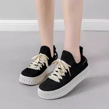 Summer mesh little white shoes thin flying woven mesh shoes breathable women s shoes fashion trend board shoes platform casual sports shoes 36 бежевый