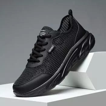 Summer Mesh Shoes Men Sneakers Breathable Light Men s Casual Shoes Lace-Up Walking Footwear Zapatillas Hombre Tenis Masculino 39 чёрный