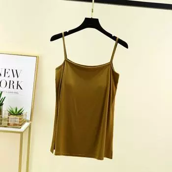 Summer Modal Chest Pad Sling Women s Summer Slim Fit Inner Wear Slim Looking Short Top Thin Bra-Free Bottoming Vest Ginger yellow M (recommended 45.00 kg-52.50 kg