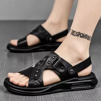 Summer new air cushion soft-soled leather sandals fashion business casual beach shoes one pedal outdoor two wear sandals men 38