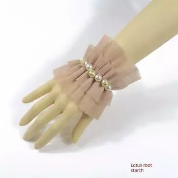 Summer New Arm Sleeve Fake Sleeve Fashion Women Mesh Rose Lace Bracelet Scar Covering Tattoo Wristband Lotus Root Starch Pearl One size