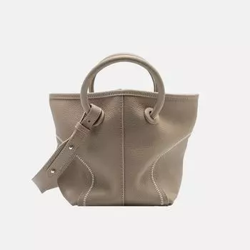 Summer New Arrival First Layer Cowhide Niche Style Work Clothing Leather One-Shoulder Crossbody Satchel Vegetable Basket Bucket Bag Soft Leather Grey