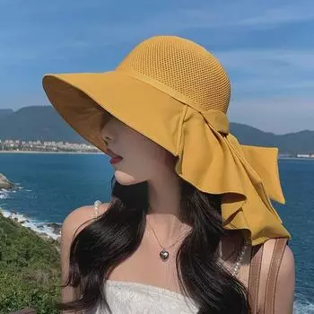 Summer New Arrival Hat Female Fashion Shawl Sun Hat Sun Protection Sun Hat Bucket Hat Outdoor Play Wide Brim 8210 Turmeric