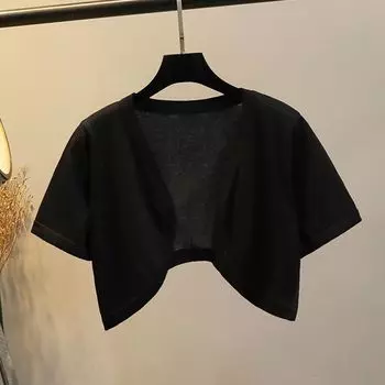 Summer New Arrival Ice Silk Thin Cardigan Women s Sling Dress Outer Wear Short Sleeve Shawl Short Sun Protection Clothing Small Waistcoat Black M