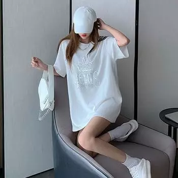 Summer New Arrival Slim Looking Loose Sequins Tops T-Shirt White XXXL (77.50 kg-82.50 kg
